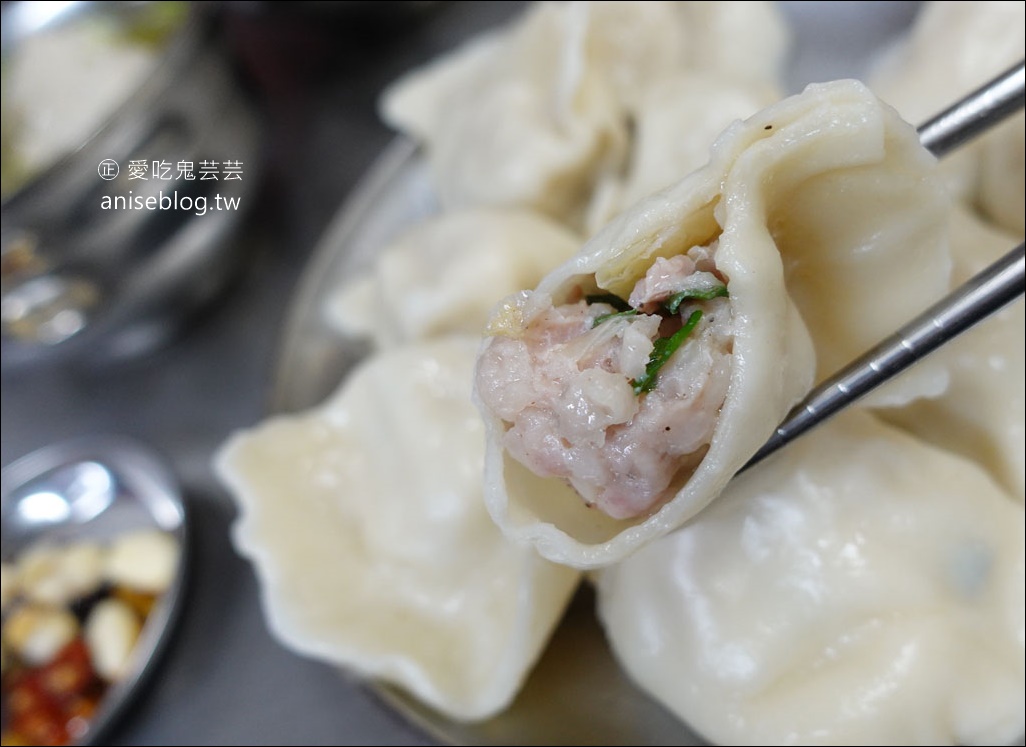 松山市場水餃，皮彈餡飽滿，還有整粒蒜頭哦！(饒河街美食)