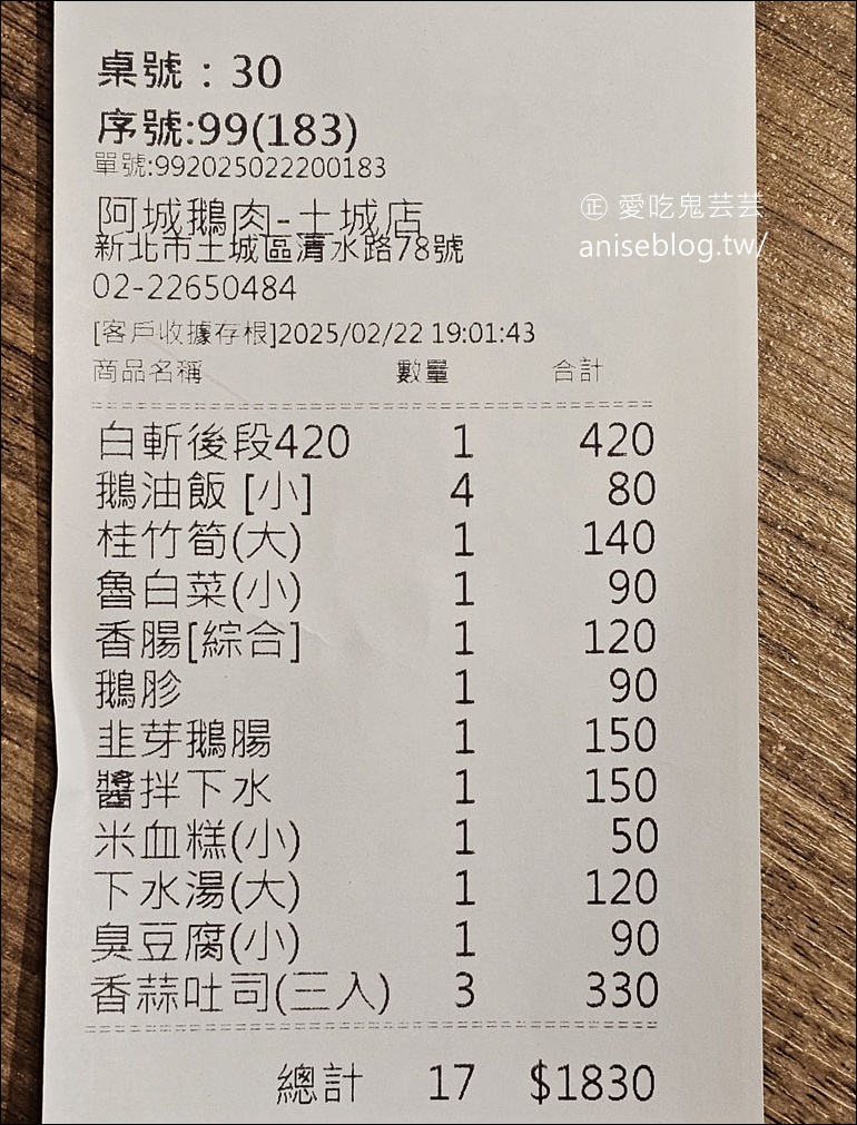 阿城鵝肉土城總店，平價鵝肉價格實惠好滋味！